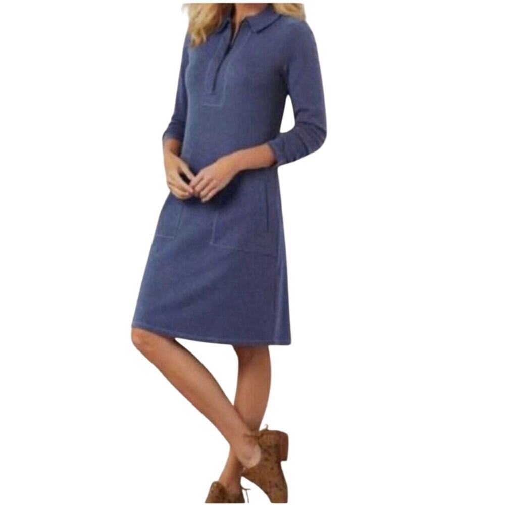 Soft Surroundings Saturday Savvy Blue Long Sleeve Loungewear Dress Size L